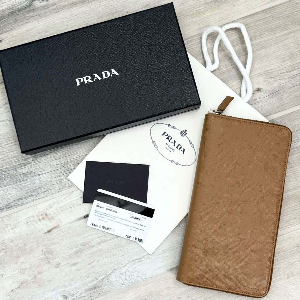Prada Caramel Tan Saffiano Leather XL Organizer Travel Wallet